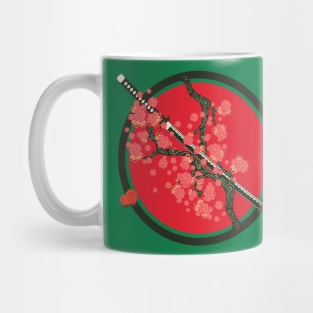 Katana and red flowers branch Mug